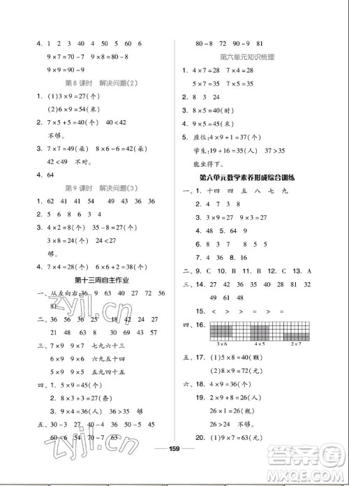 山东科学技术出版社2022秋新思维伴你学二年级上册数学人教版答案