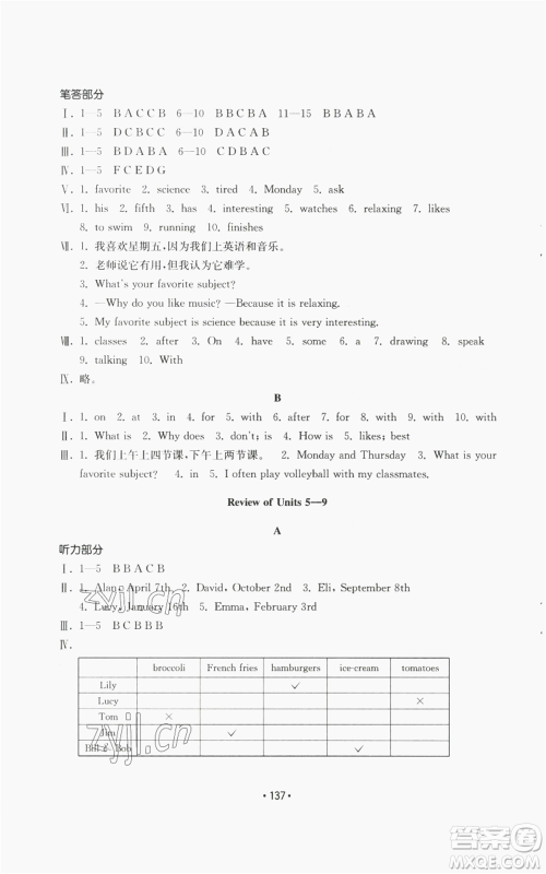 山东教育出版社2022初中基础训练七年级上册英语人教版参考答案