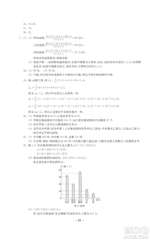 山东教育出版社2022初中基础训练八年级上册数学人教版参考答案