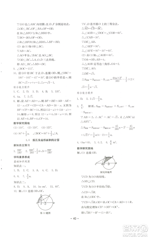 山东教育出版社2022初中基础训练九年级上册数学人教版参考答案