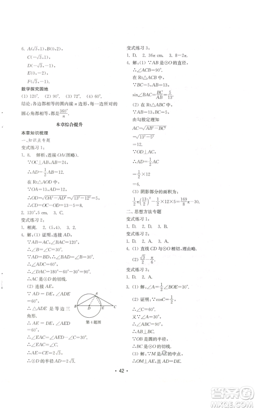 山东教育出版社2022初中基础训练九年级上册数学人教版参考答案