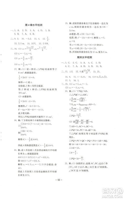 山东教育出版社2022初中基础训练九年级上册数学人教版参考答案