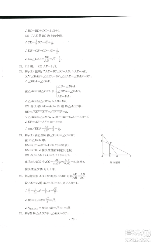 山东教育出版社2022初中基础训练九年级上册数学人教版参考答案