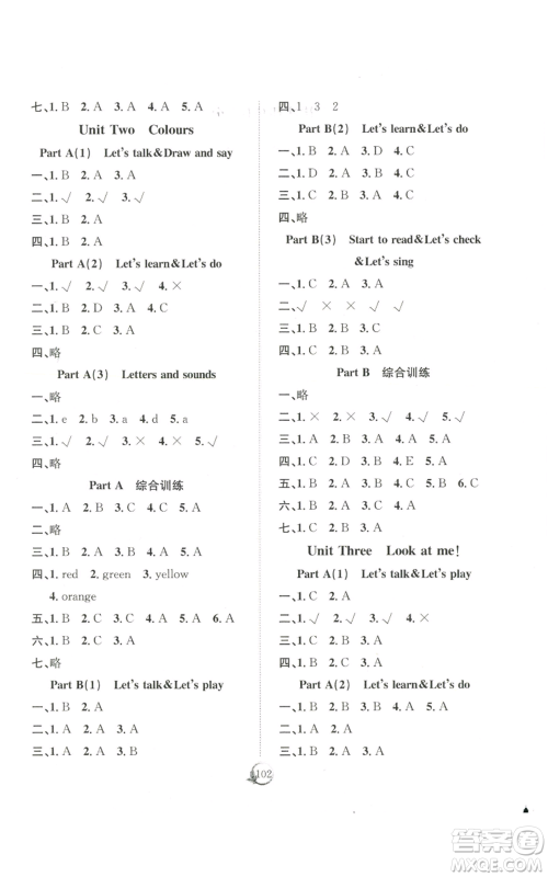 长江少年儿童出版社2022优质课堂快乐成长三年级上册英语人教版参考答案 长江少年儿童出版社2022优质课堂快乐成长三年级上册英语人教版参考答案