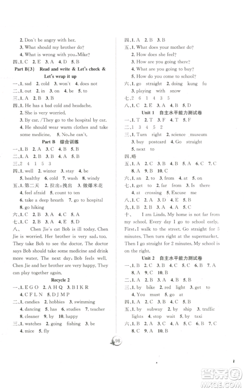 长江少年儿童出版社2022优质课堂快乐成长六年级上册英语人教版参考答案 长江少年儿童出版社2022优质课堂快乐成长六年级上册英语人教版参考答案