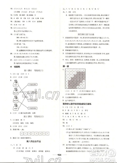山东科学技术出版社2022秋新思维伴你学五年级上册数学人教版答案