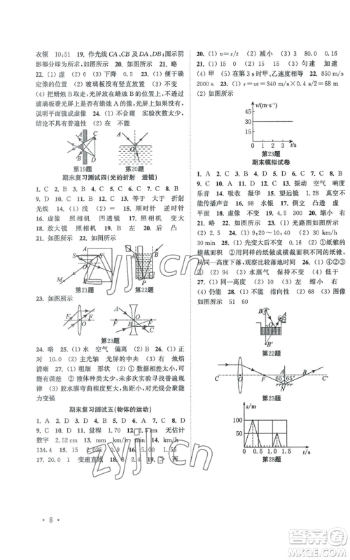 安徽人民出版社2022高效精练八年级上册物理苏科版江苏专版参考答案