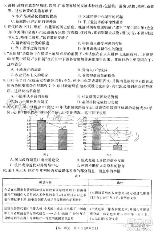 湛江市2023届高中毕业班调研测试历史试题及答案