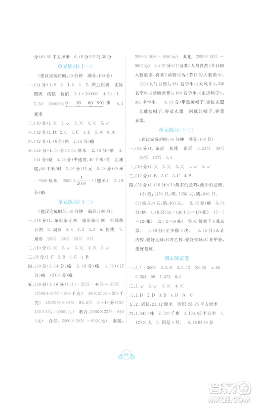 广西教育出版社2022秋季自主学习能力测评单元测试六年级上册数学人教版C版参考答案