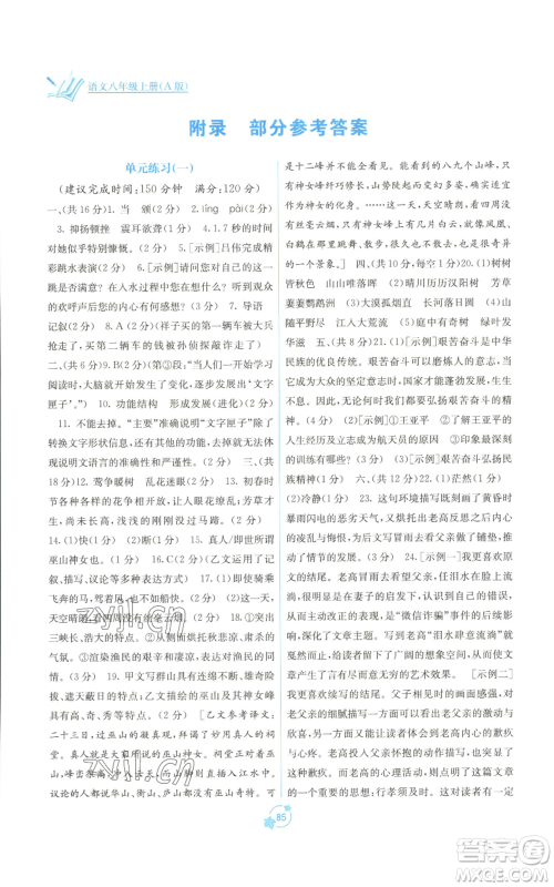 广西教育出版社2022秋季自主学习能力测评单元测试八年级上册语文人教版A版参考答案 广西教育出版社2022秋季自主学习能力测评单元测试八年级上册语文人教版A版参考答案