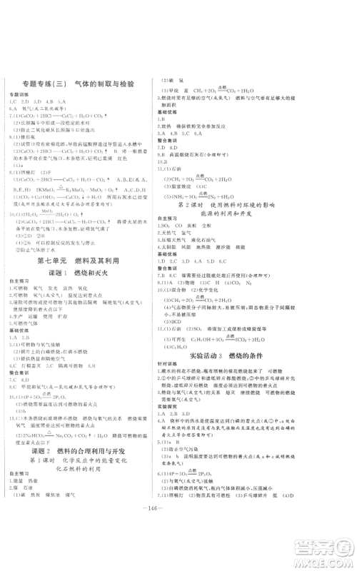 天津人民出版社2022A+优化作业本九年级上册化学人教版参考答案