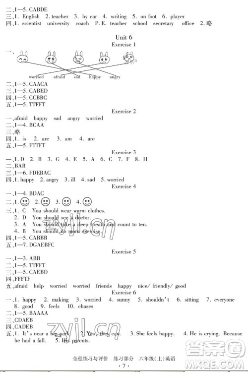 浙江人民出版社2022秋全程练习与评价六年级上册英语人教版答案