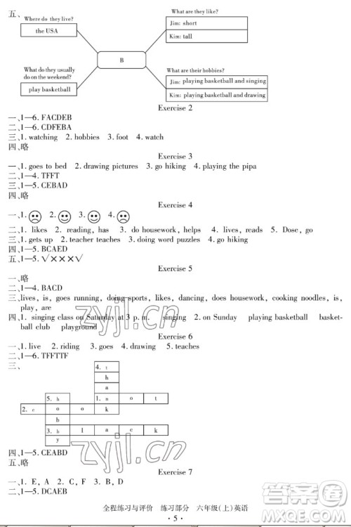 浙江人民出版社2022秋全程练习与评价六年级上册英语人教版答案