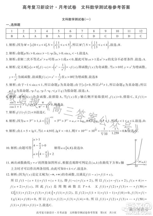 2022-2023学年高考复习新设计月考试卷文科数学试题及答案