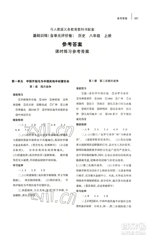 大象出版社2022基础训练八年级上册历史人教版参考答案 大象出版社2022基础训练八年级上册历史人教版参考答案
