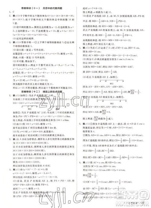 阳光出版社2022秋练就优等生同步作业数学七年级上册BS北师版答案