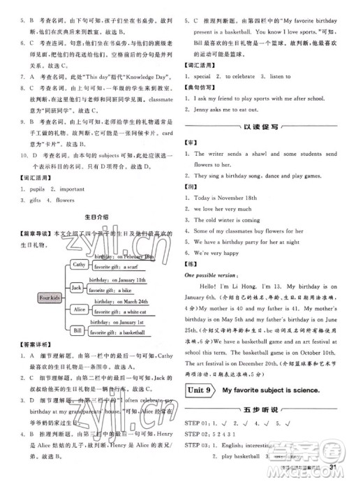 阳光出版社2022秋练就优等生英语七年级上册RJ人教版答案