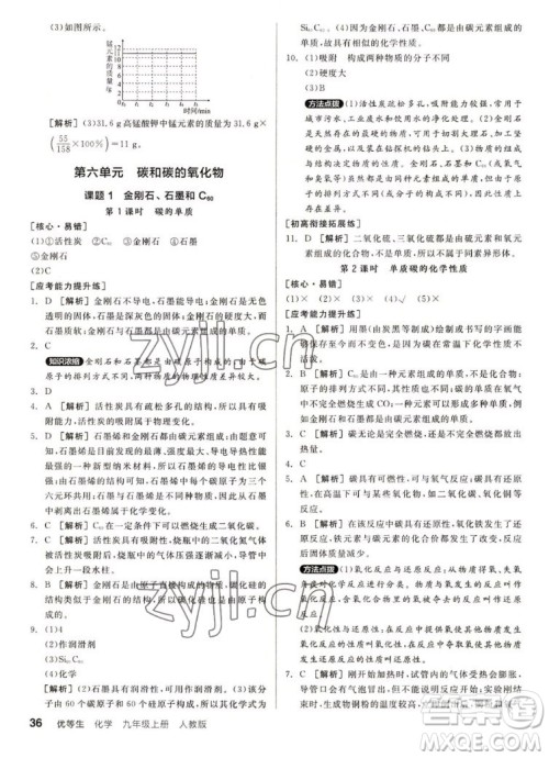 阳光出版社2022秋练就优等生同步作业化学九年级上册RJ人教版答案