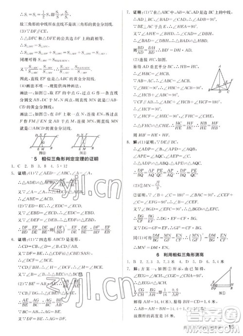 阳光出版社2022秋练就优等生同步作业数学九年级上册BS北师版答案