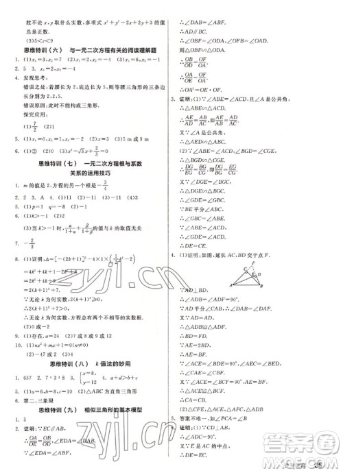 阳光出版社2022秋练就优等生同步作业数学九年级上册BS北师版答案