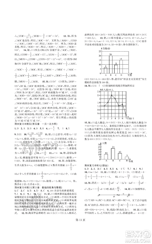 陕西师范大学出版总社有限公司2022春如金卷课时作业AB本A本七年级上册数学人教版参考答案