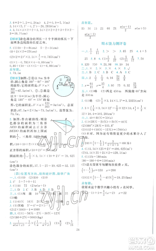 浙江教育出版社2022全优方案夯实与提高六年级上册数学人教版参考答案