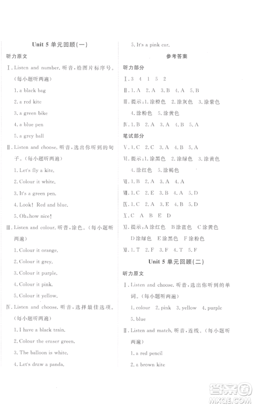 新疆青少年出版社2022优学1+1评价与测试三年级上册英语人教精通版参考答案 新疆青少年出版社2022优学1+1评价与测试三年级上册英语人教精通版参考答案