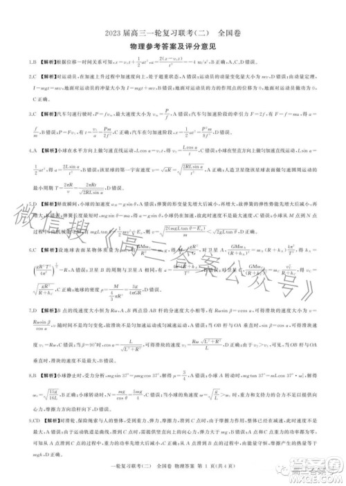 百师联盟2023届高三一轮复习联考二全国卷物理试题及答案 百师联盟2023届高三一轮复习联考二全国卷物理试题及答案