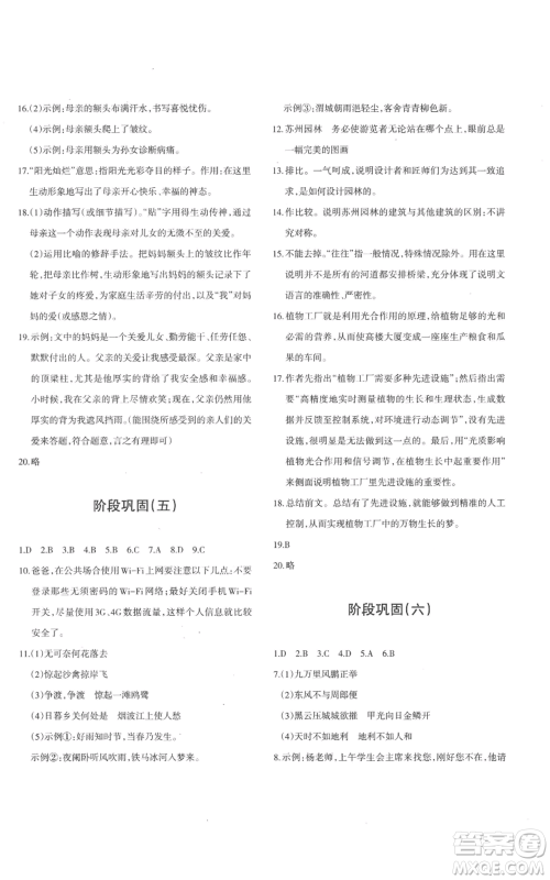 新疆青少年出版社2022优学1+1评价与测试八年级上册语文人教版参考答案