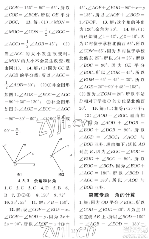 长江少年儿童出版社2022智慧课堂创新作业七年级上册数学人教版参考答案