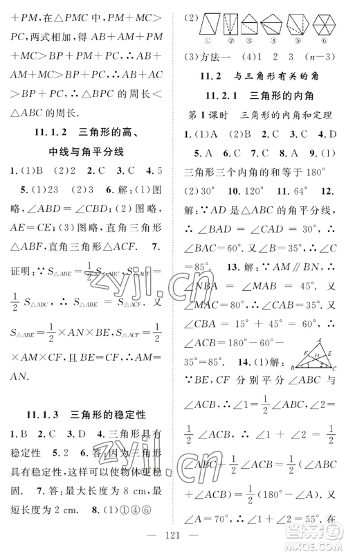 长江少年儿童出版社2022智慧课堂创新作业八年级上册数学人教版参考答案