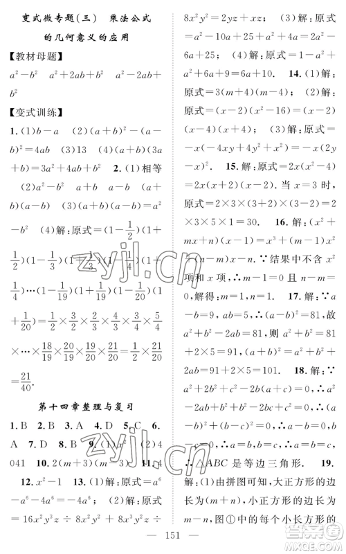 长江少年儿童出版社2022智慧课堂创新作业八年级上册数学人教版参考答案