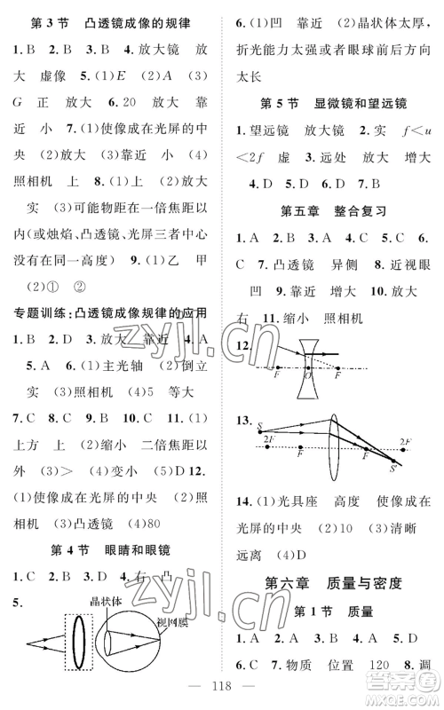 长江少年儿童出版社2022智慧课堂创新作业八年级上册物理人教版参考答案