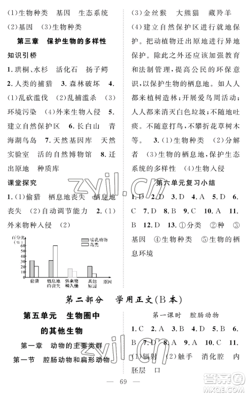 长江少年儿童出版社2022智慧课堂创新作业八年级上册生物人教版参考答案