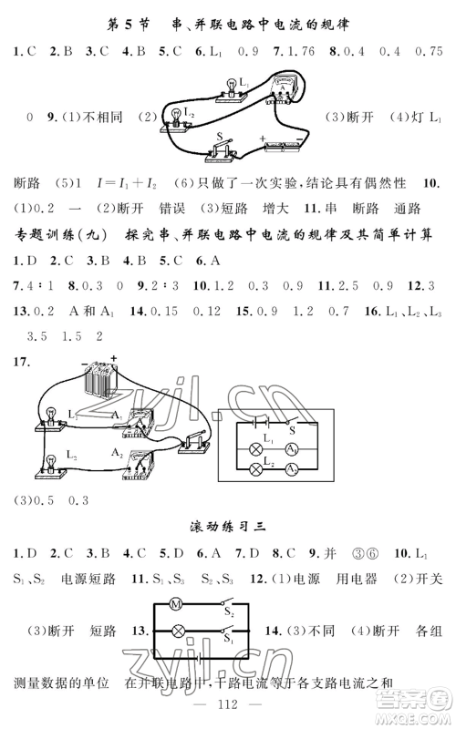 长江少年儿童出版社2022智慧课堂创新作业九年级上册物理人教版参考答案