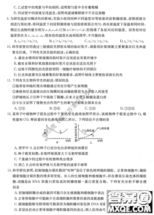 金太阳10月联考2022-2023年度高三年级阶段性考试生物试卷答案