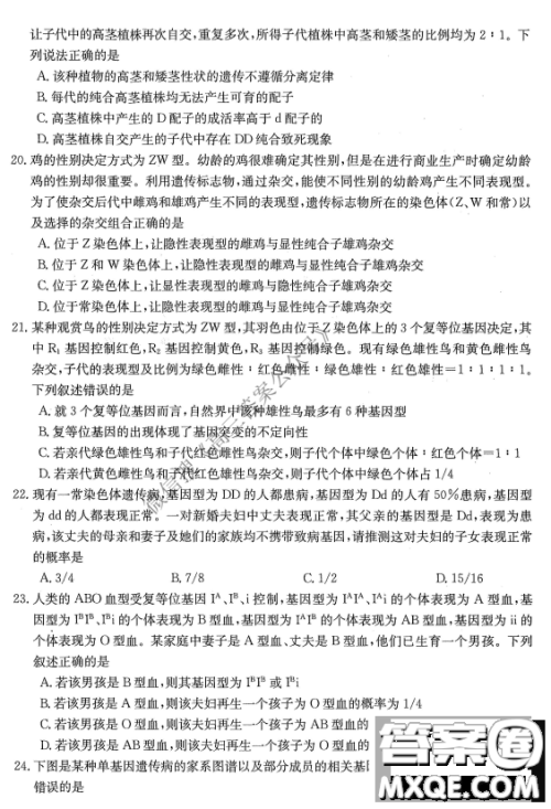 金太阳10月联考2022-2023年度高三年级阶段性考试生物试卷答案