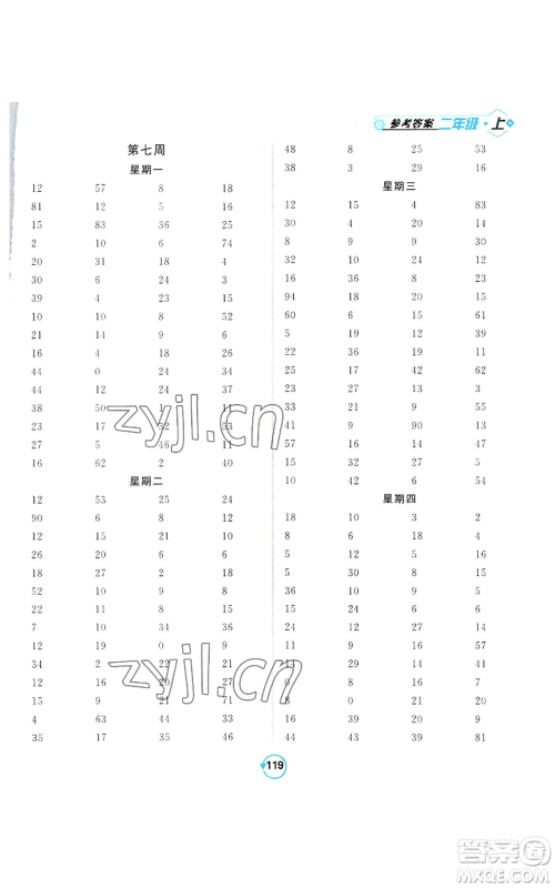 开明出版社2022常规天天练计算+提优二年级上册数学苏教版参考答案