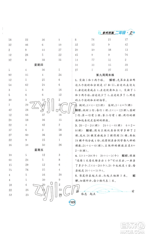 开明出版社2022常规天天练计算+提优二年级上册数学苏教版参考答案