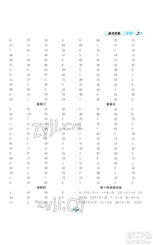 开明出版社2022常规天天练计算+提优二年级上册数学苏教版参考答案