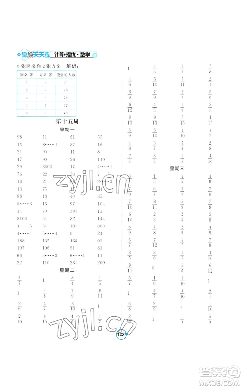 开明出版社2022常规天天练计算+提优三年级上册数学苏教版参考答案