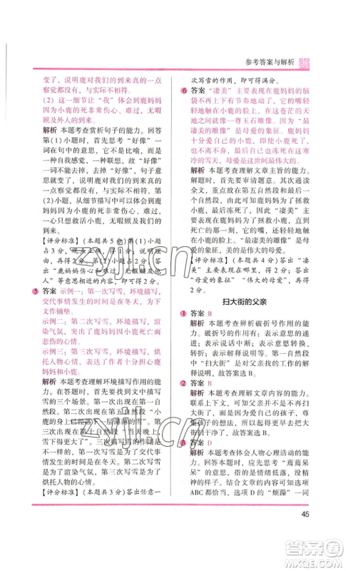 江苏凤凰文艺出版社2022木头马阅读力测评五年级语文人教版A本浙江专版参考答案 江苏凤凰文艺出版社2022木头马阅读力测评五年级语文人教版A本浙江专版参考答案