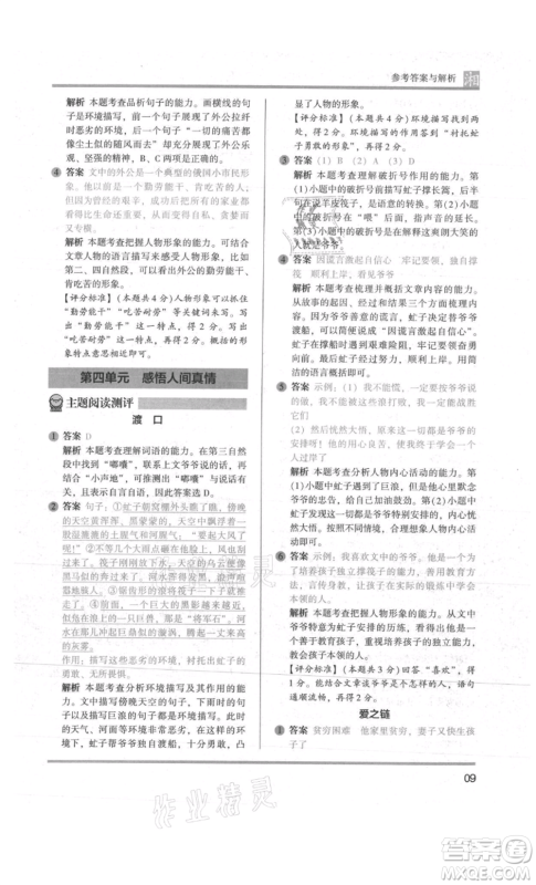 江苏凤凰文艺出版社2022木头马阅读力测评六年级语文人教版A版湖南专版参考答案