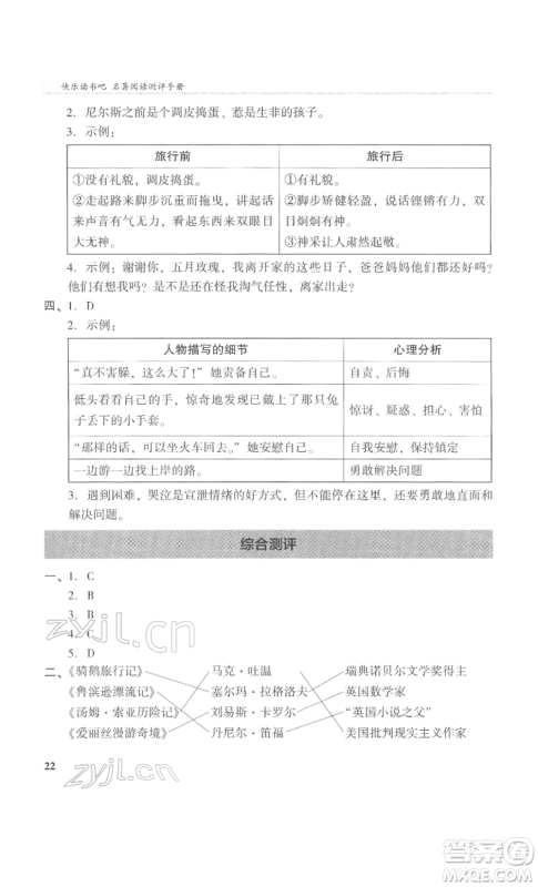 鹭江出版社2022木头马阅读力测评六年级语文人教版B版福建专版参考答案