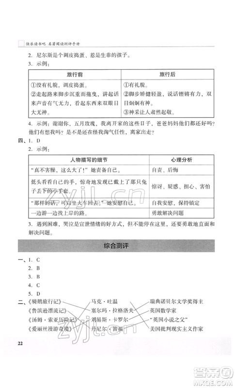 江苏凤凰美术出版社2022木头马阅读力测评六年级语文人教版B版大武汉专版参考答案