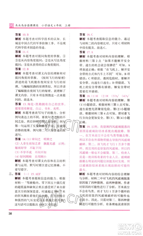 鹭江出版社2022木头马分层课课练四年级上册语文部编版福建专版参考答案 鹭江出版社2022木头马分层课课练四年级上册语文部编版福建专版参考答案