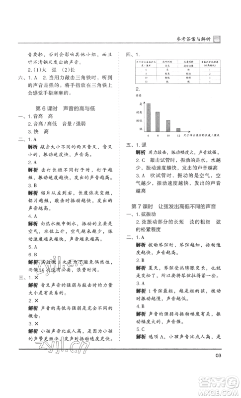 湖南师范大学出版社2022木头马分层课课练四年级上册科学教科版参考答案