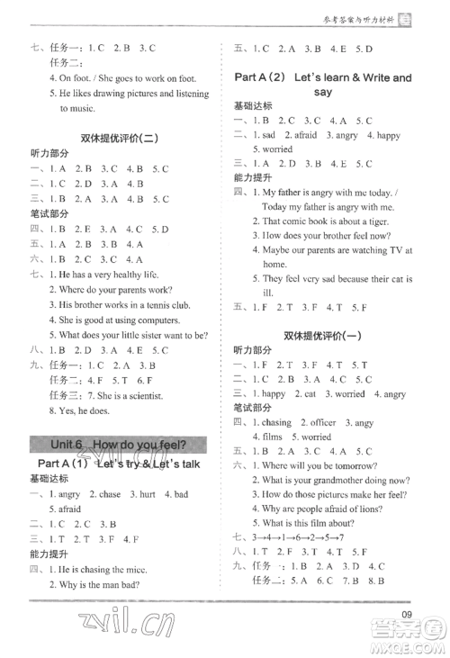 湖南师范大学出版社2022木头马分层课课练六年级上册英语人教版参考答案