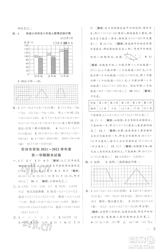 北京教育出版社2022同步跟踪全程检测五年级上册数学江苏版参考答案 北京教育出版社2022同步跟踪全程检测五年级上册数学江苏版参考答案