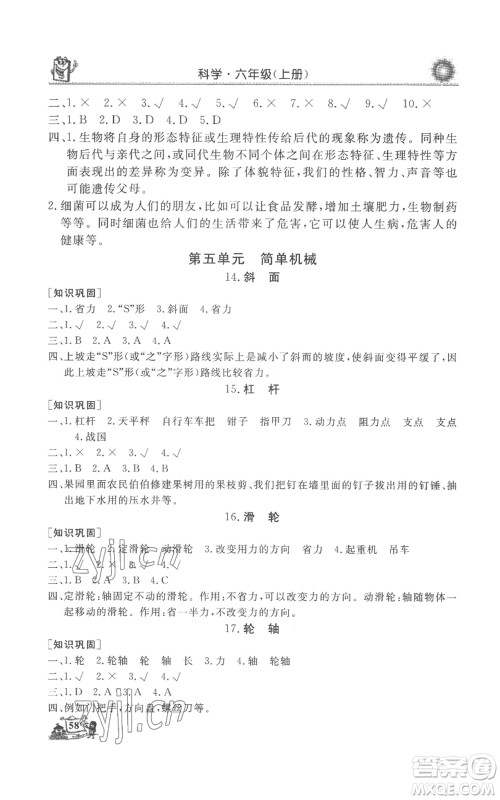 山东美术出版社2022名师导学伴你行同步练习六年级上册科学通用版参考答案